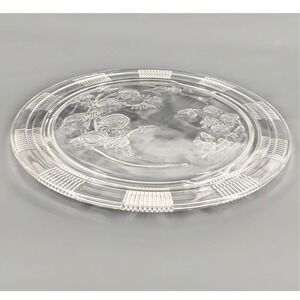 Vintage Jeannette Glass Rosemary Dutch Rose Clear 3-Footed Cake Plate 11.4in